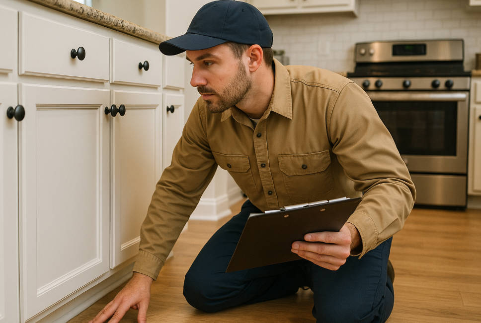 Pest Control Technician Inspecting Kitchen in Roanoke, VA
